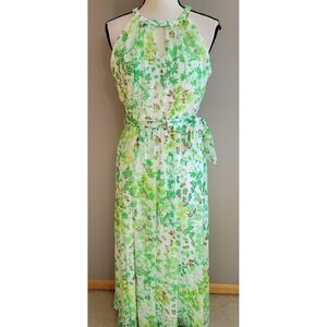 Green Floral Halter Maxi Dress - Lightweight Summer Style